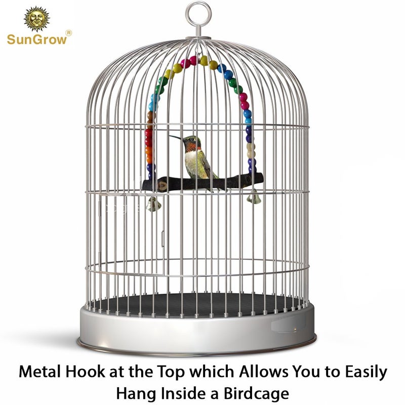SunGrow Colorful Parakeet Swing Toy with Bells, Cockatiel, Lovebird & Budgie Wooden Perch Stand, 8.5x6 Inches, Sturdy Rocking Gym, Small Bird Cage Accessories to Balance, Exercise & Training - Image 4
